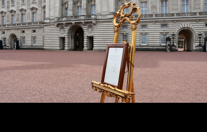 Oznámení před Buckinghamským palácem