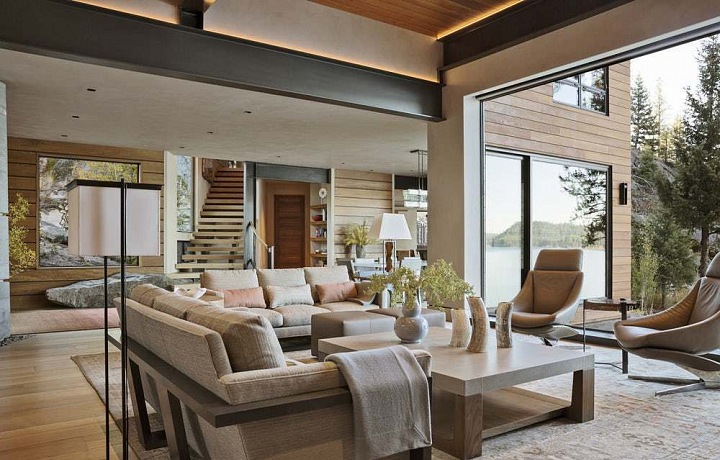 Moderní dům u jezera na skále Cliff House