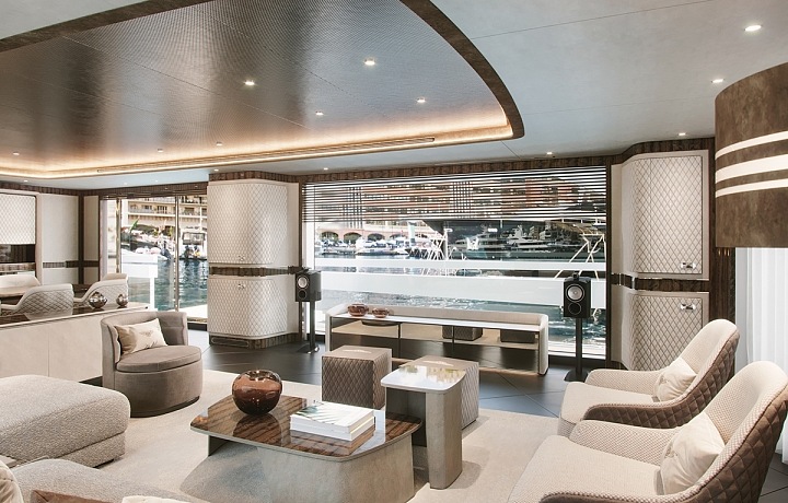 Nová miliardářská jachta Global 330 má luxusní interiér