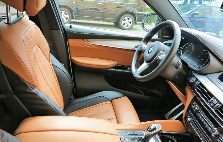 Interior in orange and black leather