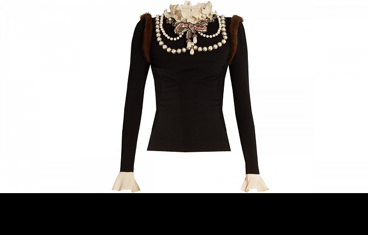 GUCCI, Necklace-Embellished Wool-Blend Knit Sweater