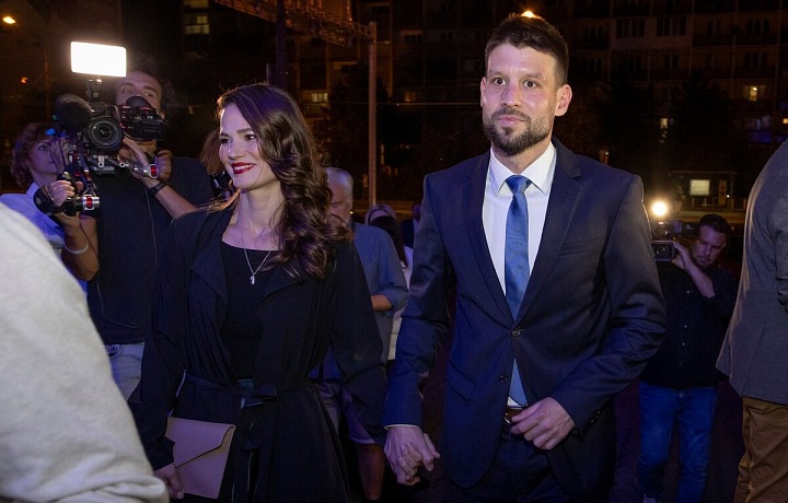 Volební centrála strany Progresivní Slovensko. Na snímku je předseda strany Michal Šimečka