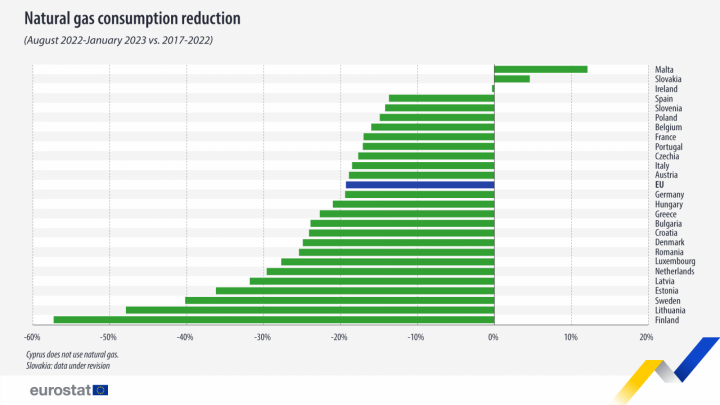Spotřeba plynu v EU klesla o 19 %