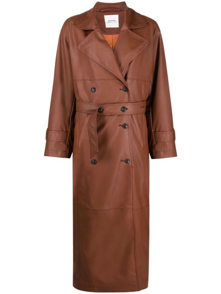 Hnědý kožený kabát Pinko