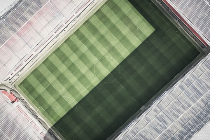 Letecký pohled na fotbalový stadion Letecký pohled na fotbalový stadion