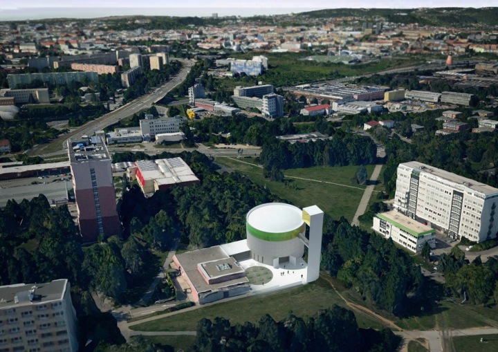 Pohled na kostel z ptačí perspektivy Pohled na kostel z ptačí perspektivy