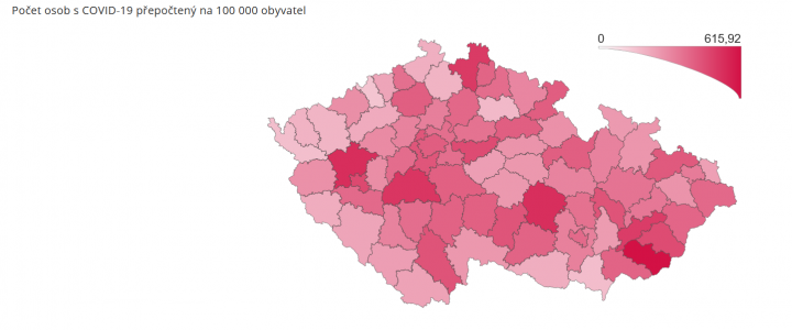 Počet osob s covid-19 na 100 000 obyvatel Počet osob s covid-19 na 100 000 obyvatel