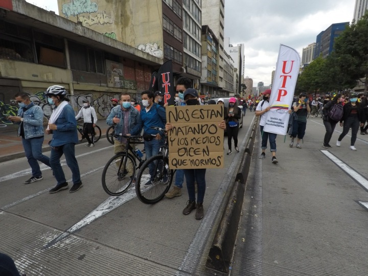 Demonstranti v kolumbijské Bogotě Demonstranti v kolumbijské Bogotě