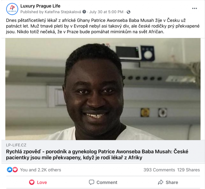 Úspěšnost rozhovoru s porodníkem z Ghany Úspěšnost rozhovoru s porodníkem z Ghany