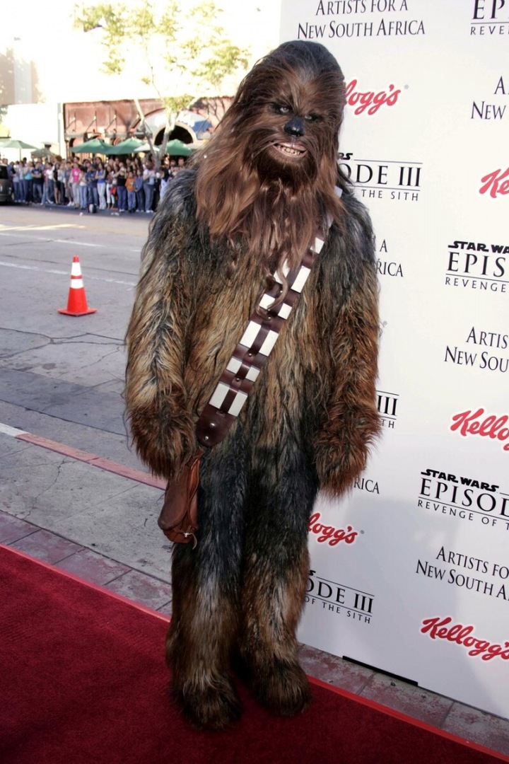 Peter William Mayhew, představitel obra Žvejkala ve filmové sérii Hvězdné války. Peter William Mayhew, představitel obra Žvejkala ve filmové sérii Hvězdné války.
