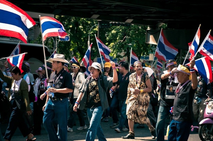 Thajci protestující v ulicích Thajci protestující v ulicích