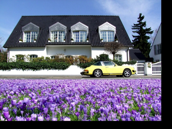 Villa s autem a květinami Villa s autem a květinami
