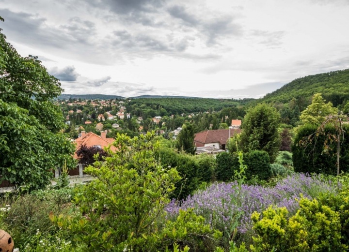 Výhled ze zahrady černošické vily. 