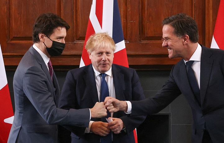 Justin Trudeau, Boris Johnson, Mark Ruttemnes