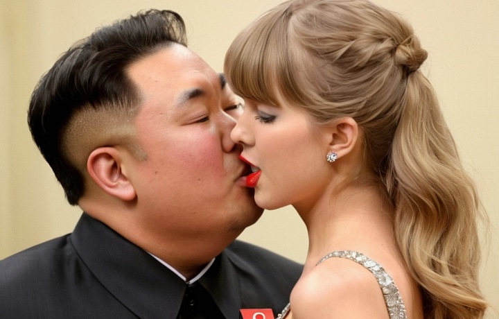 Kim Čong-un líbající Taylor Swift