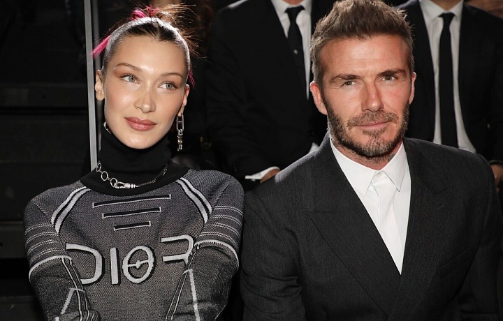 Bella Hadid a David Beckham na Dior přehlídce