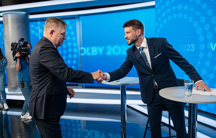 Robert Fico a Michal Šimečka během televizní debaty
