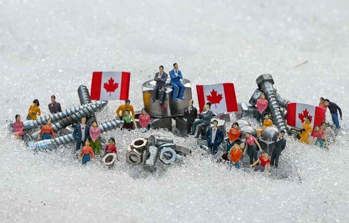 Karikatura americko-kanadské obchodní války.